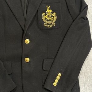 Polo Ralph Lauren 14 Black Crest Blazer Jacket Coat Large Gold Crown Read